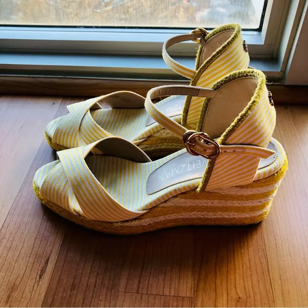 Stuart Weitzman Mirela Stripes Canvas Espadrille Sandals Sunflower Women’s 7.5